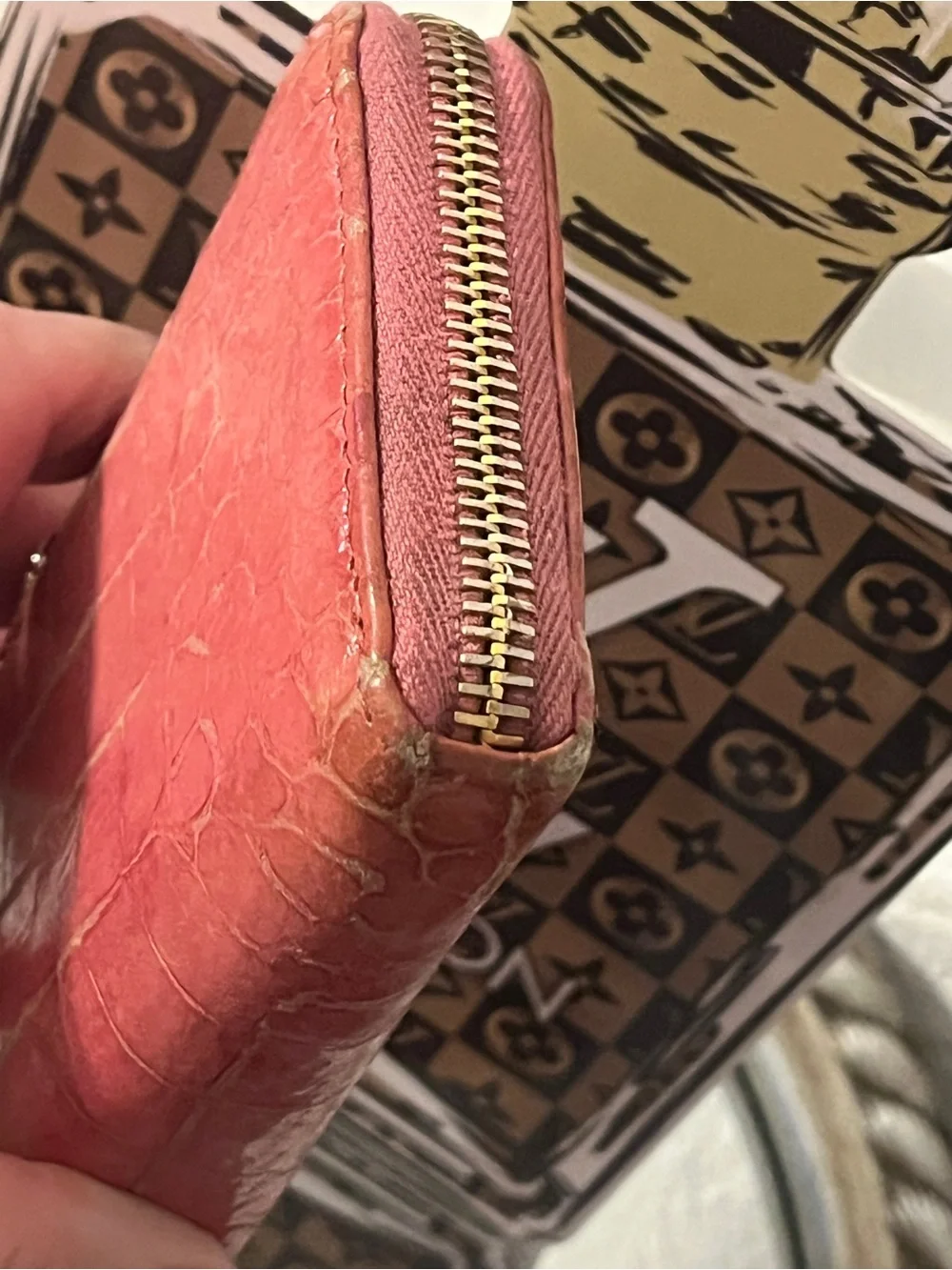 Miu Miu Croc-Embossed Pink Wristlet Wallet with Gold Logo